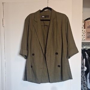 Zara Khaki Double-Breasted Blazer